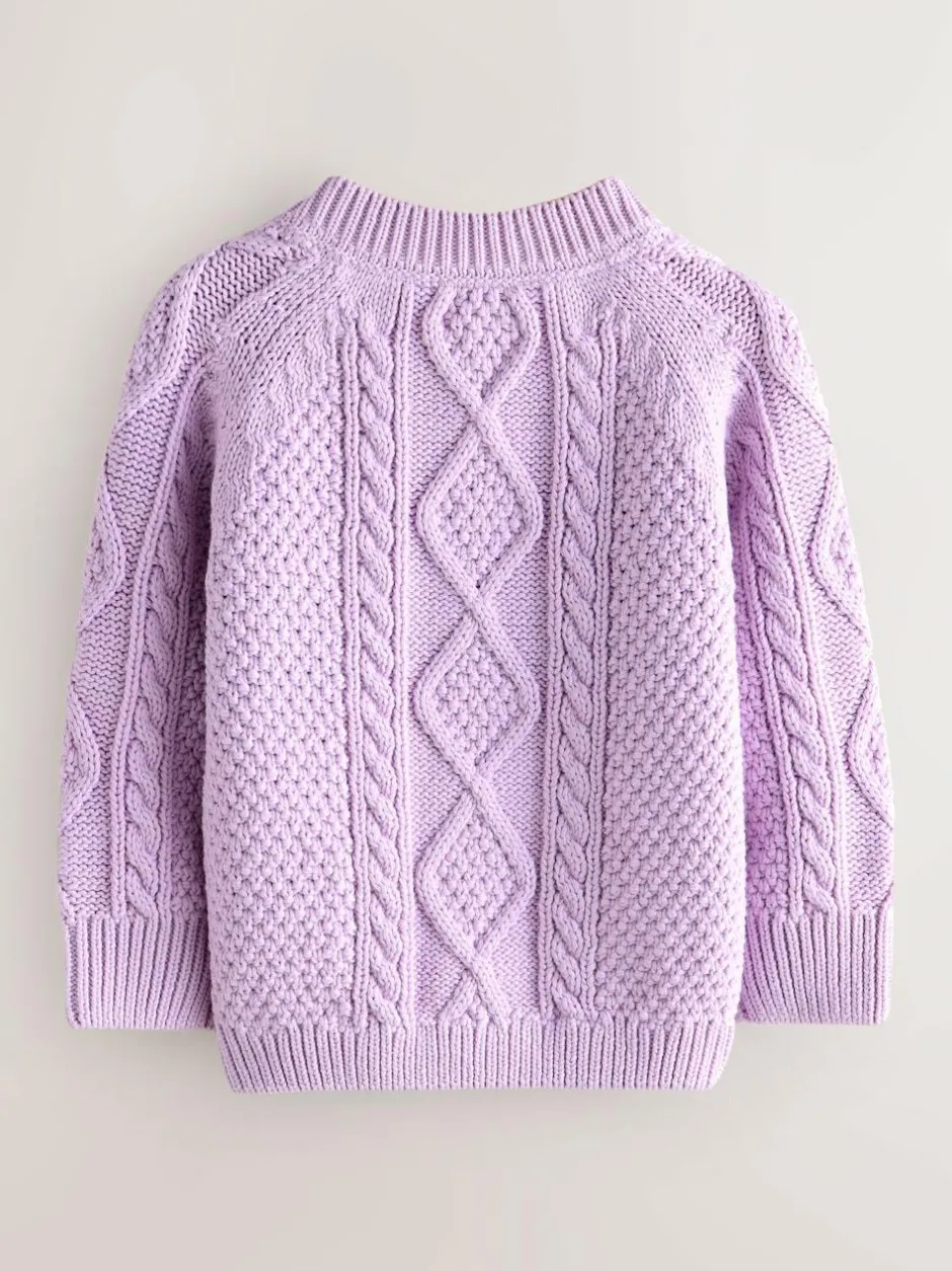 Little Bird by Jools Oliver Knitted Cable Cotton Cardigan Lilac Purple Discount