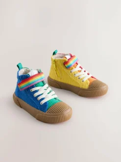 Little Bird by Jools Oliver Corduroy Borg Lined Hi-Top Trainers Multi Rainbow Best
