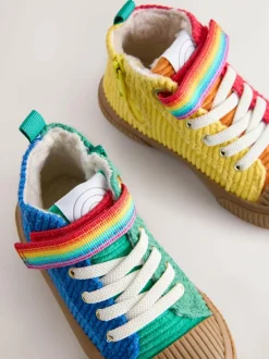Little Bird by Jools Oliver Corduroy Borg Lined Hi-Top Trainers Multi Rainbow Best