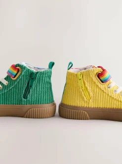 Little Bird by Jools Oliver Corduroy Borg Lined Hi-Top Trainers Multi Rainbow Best