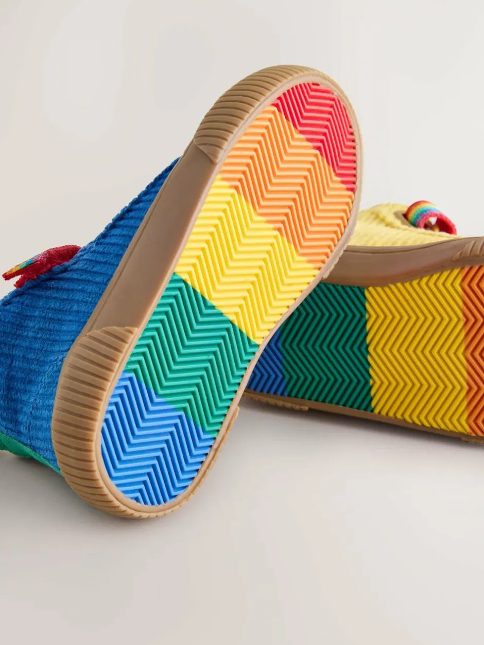 Little Bird by Jools Oliver Corduroy Borg Lined Hi-Top Trainers Multi Rainbow Best