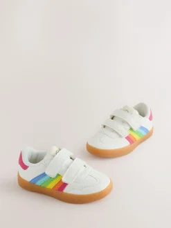 Little Bird by Jools Oliver White Younger Gum Sole Trainers with Rainbow Stripe Outlet