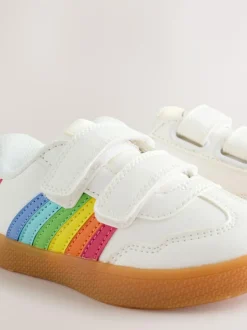 Little Bird by Jools Oliver White Younger Gum Sole Trainers with Rainbow Stripe Outlet