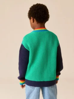 Little Bird by Jools Oliver Knitted V-Neck Cardigan Bright Colourblock Outlet