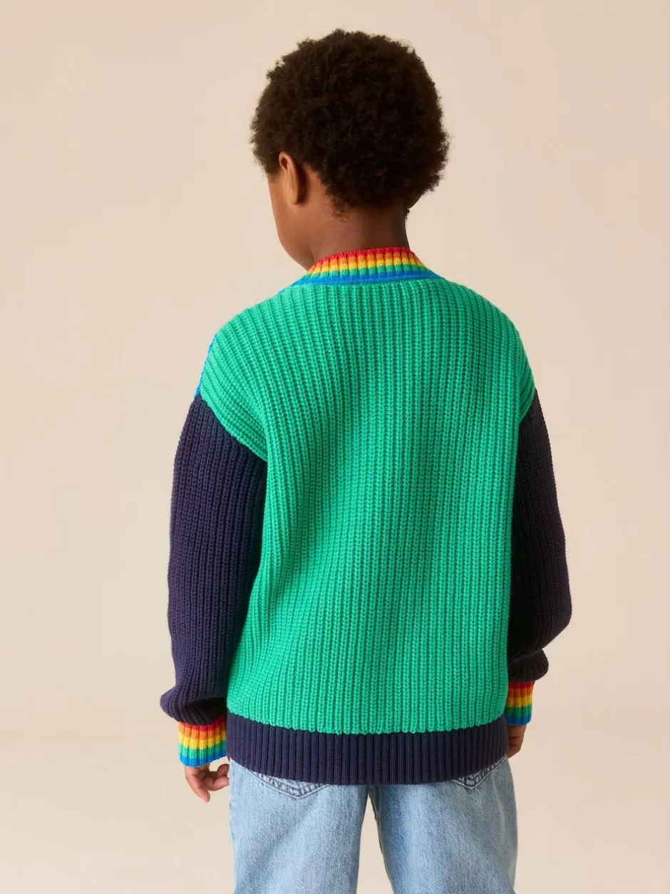 Little Bird by Jools Oliver Knitted V-Neck Cardigan Bright Colourblock Outlet