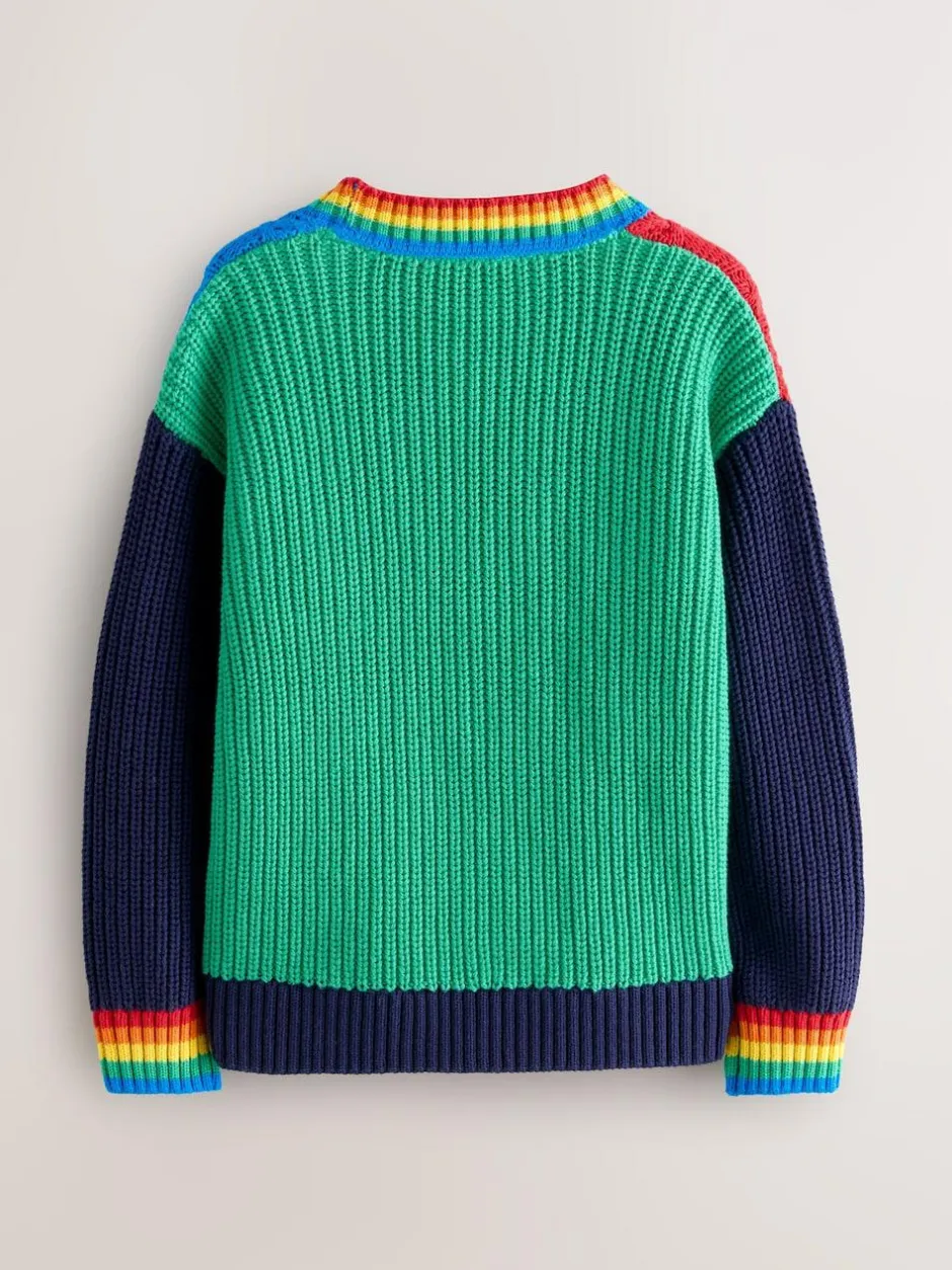 Little Bird by Jools Oliver Knitted V-Neck Cardigan Bright Colourblock Outlet