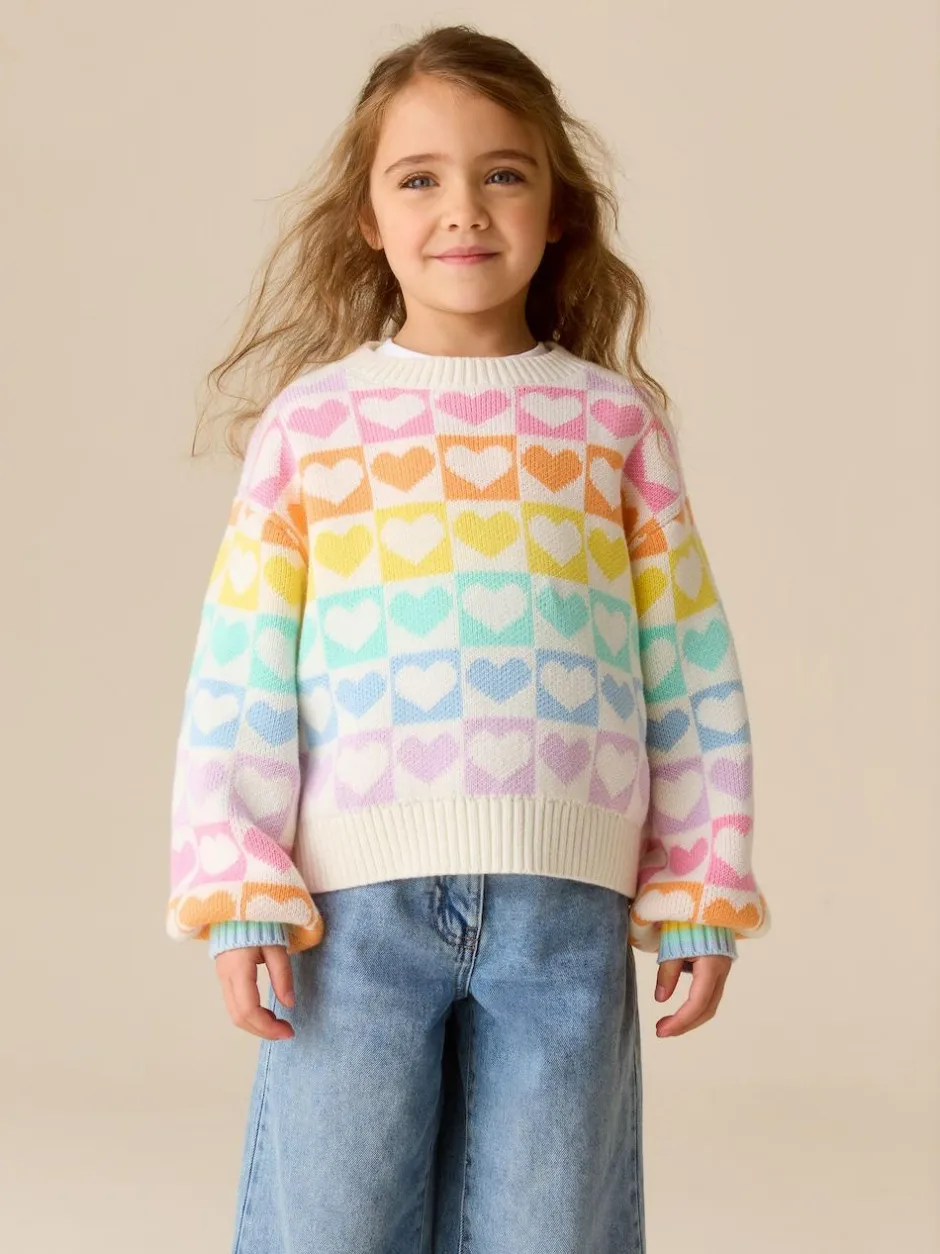 Little Bird by Jools Oliver Knitted Colourblock Jumper Pastel Rainbow Hearts New