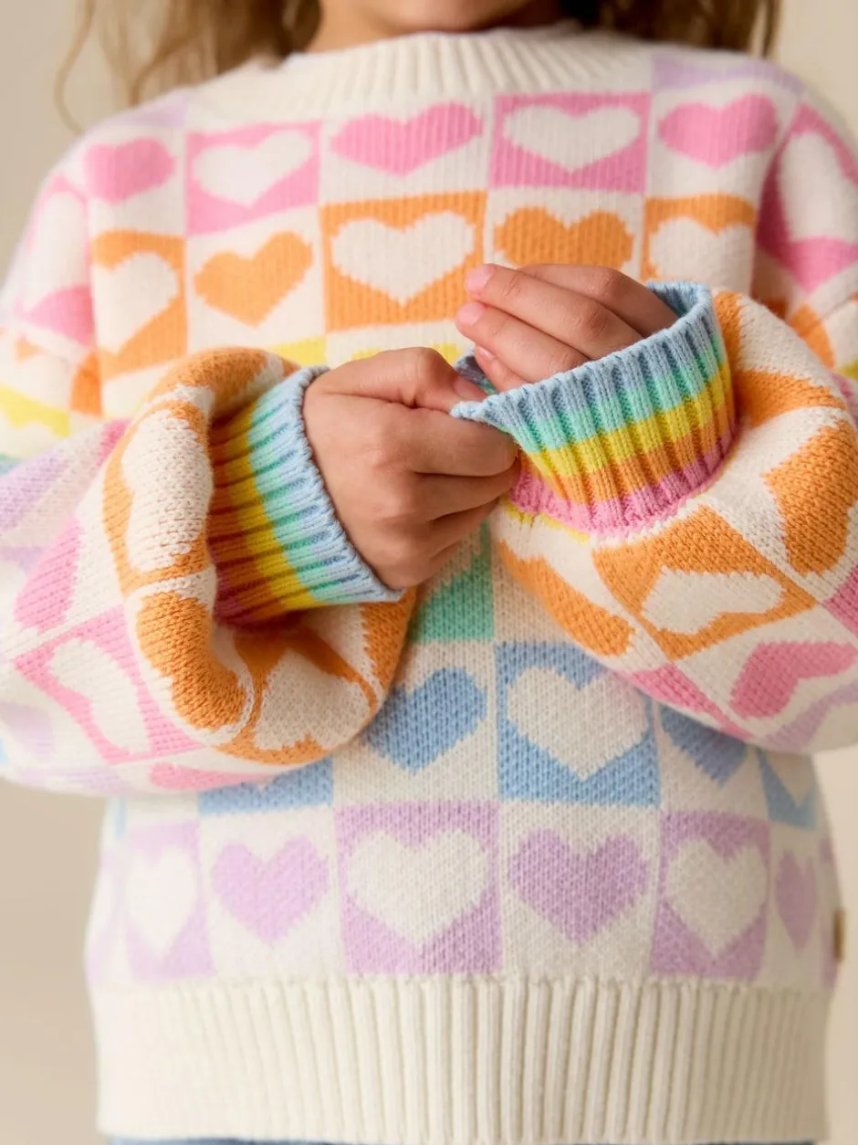 Little Bird by Jools Oliver Knitted Colourblock Jumper Pastel Rainbow Hearts New