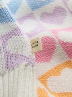 Little Bird by Jools Oliver Knitted Colourblock Jumper Pastel Rainbow Hearts New