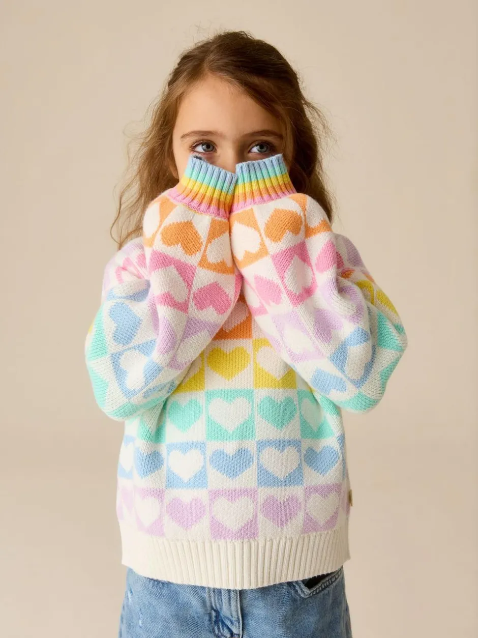 Little Bird by Jools Oliver Knitted Colourblock Jumper Pastel Rainbow Hearts New
