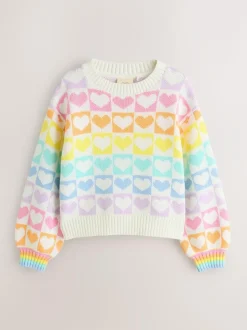 Little Bird by Jools Oliver Knitted Colourblock Jumper Pastel Rainbow Hearts New