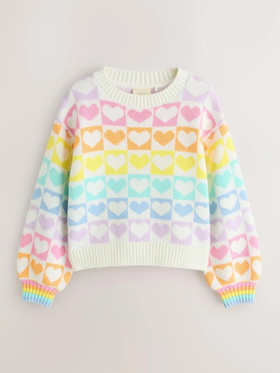 Little Bird by Jools Oliver Knitted Colourblock Jumper Pastel Rainbow Hearts New