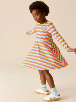 Little Bird by Jools Oliver Long Sleeve Skater Dress Rainbow Wave Clearance