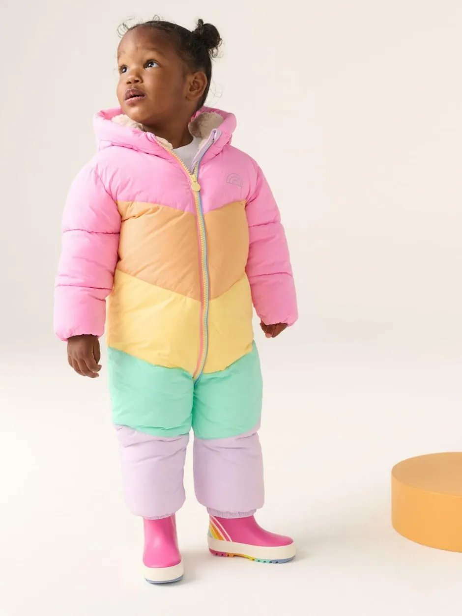 Little Bird by Jools Oliver Pink Pastel Rainbow Colourblock Shower Resistant Snowsuit Discount