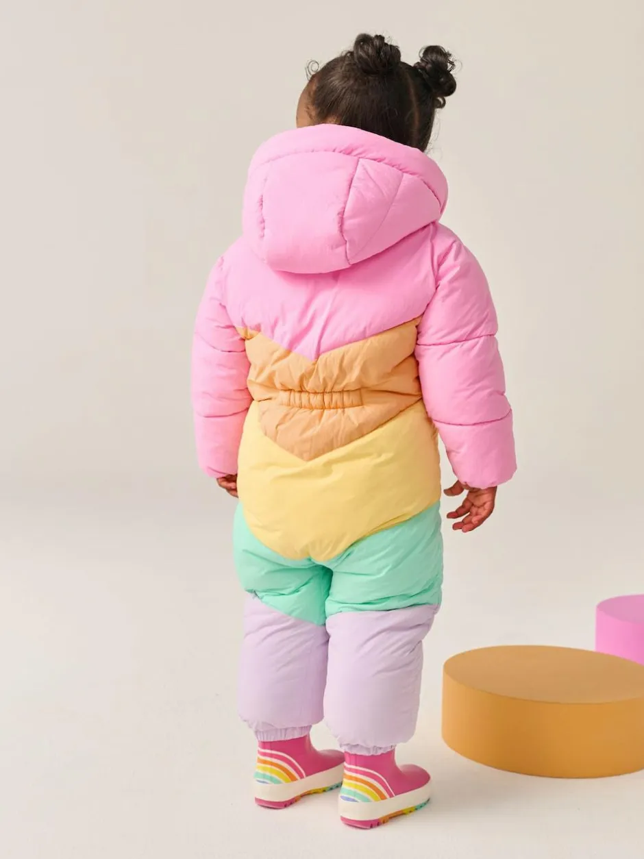 Little Bird by Jools Oliver Pink Pastel Rainbow Colourblock Shower Resistant Snowsuit Discount