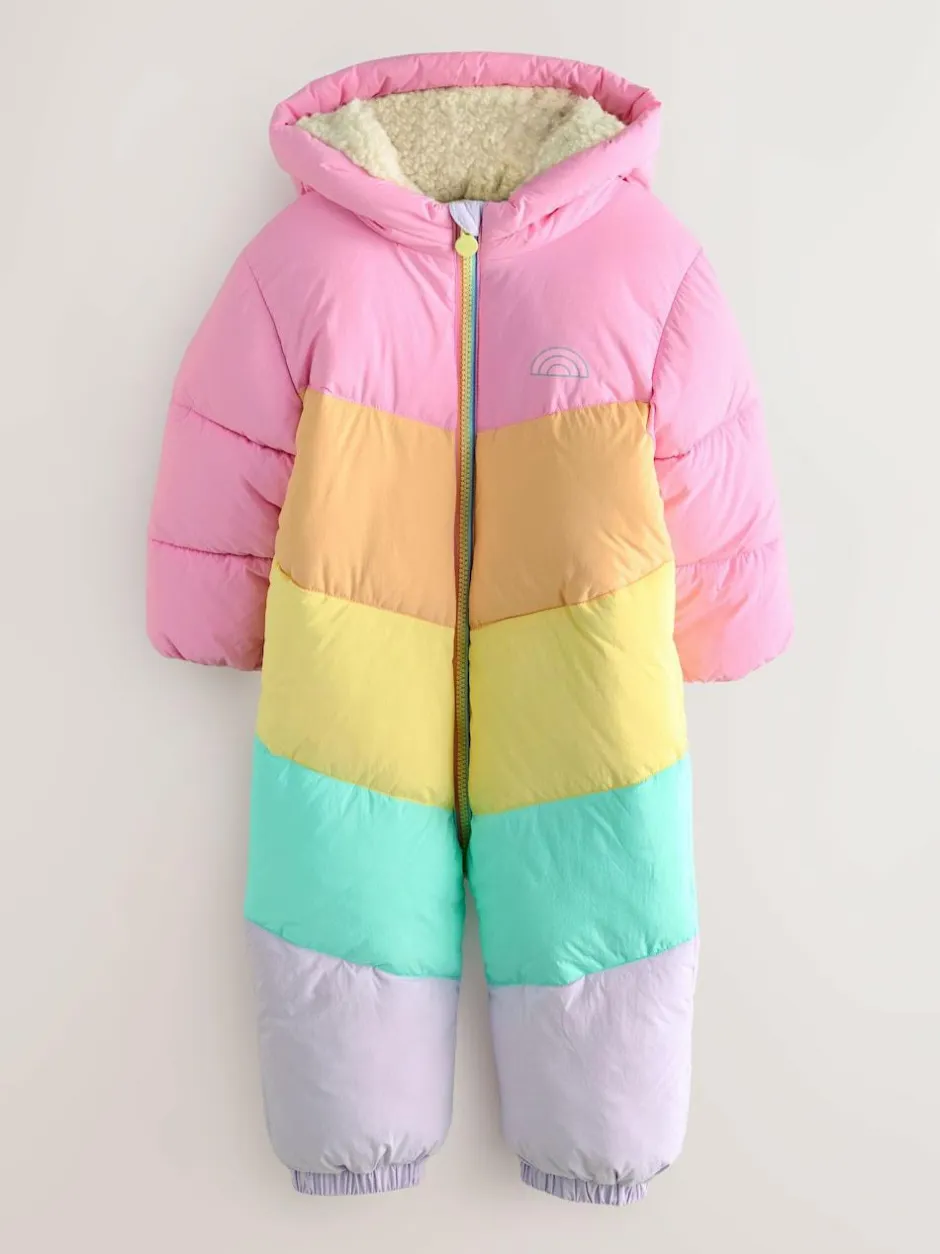 Little Bird by Jools Oliver Pink Pastel Rainbow Colourblock Shower Resistant Snowsuit Discount