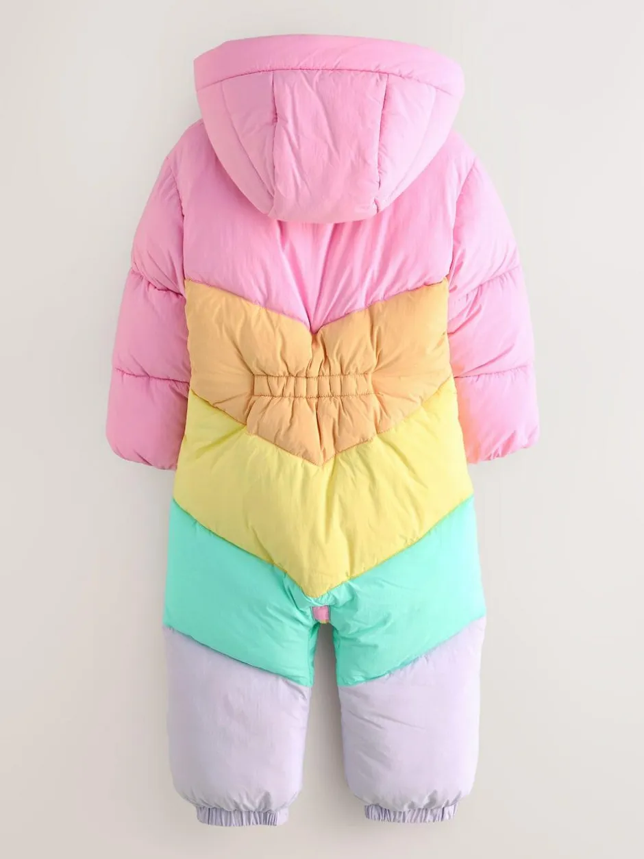Little Bird by Jools Oliver Pink Pastel Rainbow Colourblock Shower Resistant Snowsuit Discount