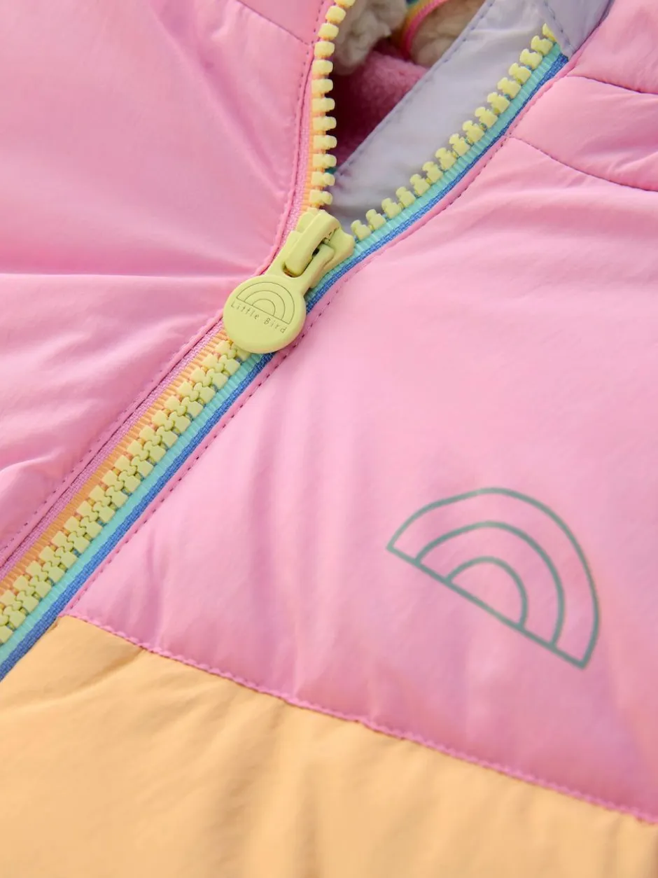 Little Bird by Jools Oliver Pink Pastel Rainbow Colourblock Shower Resistant Snowsuit Discount
