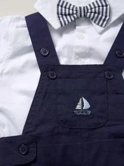 Little Gent 100% Cotton Bodysuit Shirt Dungarees and Bowtie Outfit Set Light Blue Online