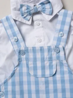 Little Gent 100% Cotton Bodysuit Shirt Dungarees and Bowtie Outfit Set Navy Blue Best