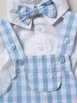 Little Gent 100% Cotton Bodysuit Shirt Dungarees and Bowtie Outfit Set Navy Blue Best