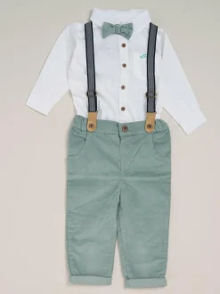 Little Gent Corduroy Bow Tie Mock Shirt and Trousers With Braces Outfit Set Hot