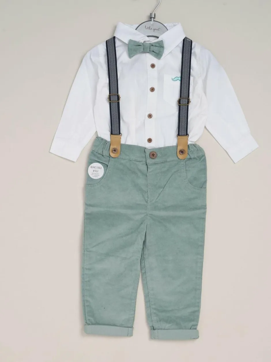 Little Gent Corduroy Bow Tie Mock Shirt and Trousers With Braces Outfit Set Hot