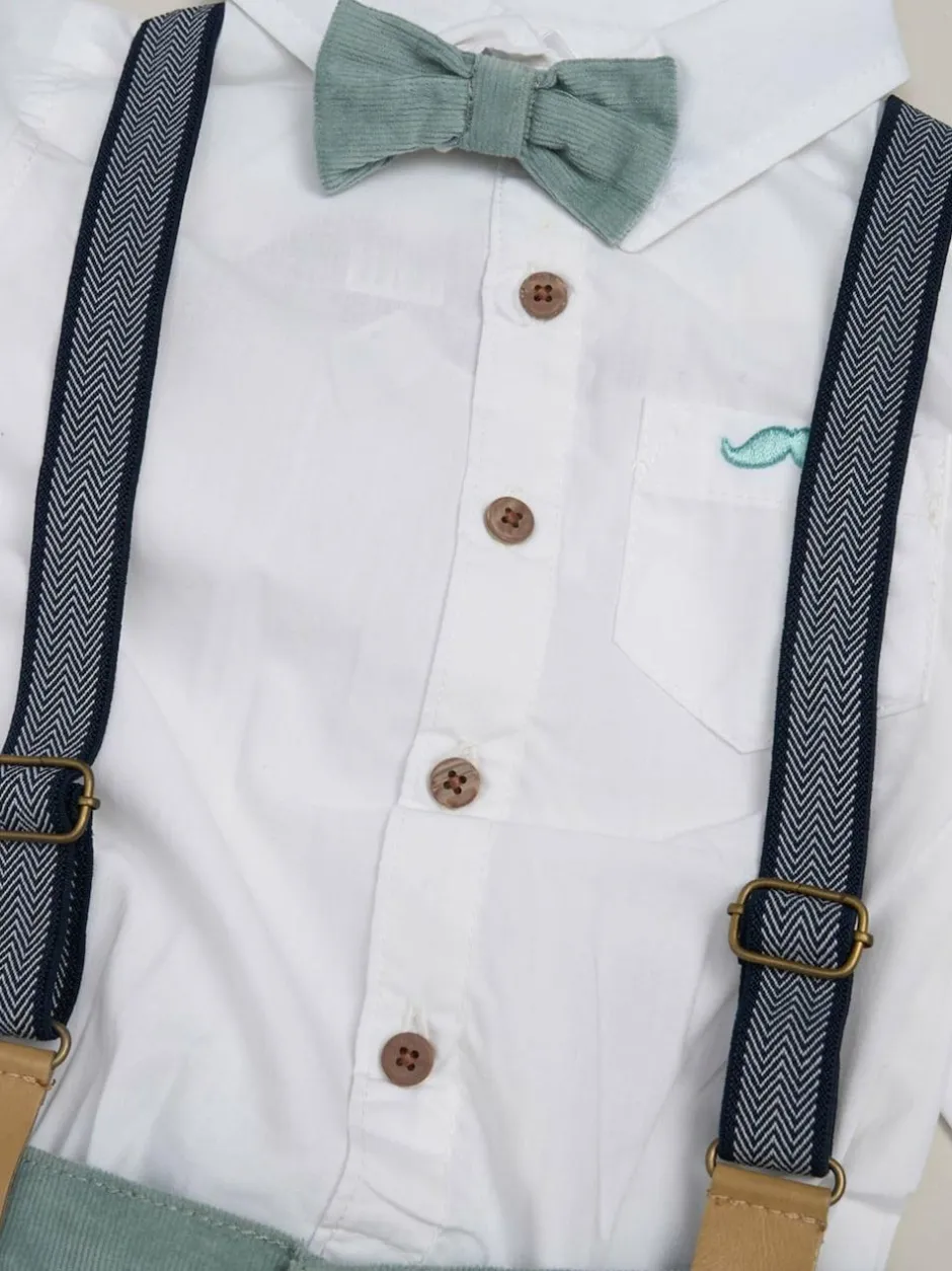 Little Gent Corduroy Bow Tie Mock Shirt and Trousers With Braces Outfit Set Hot