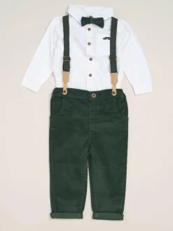 Little Gent Corduroy Bow Tie Mock Shirt and Trousers With Braces Outfit Set Hot