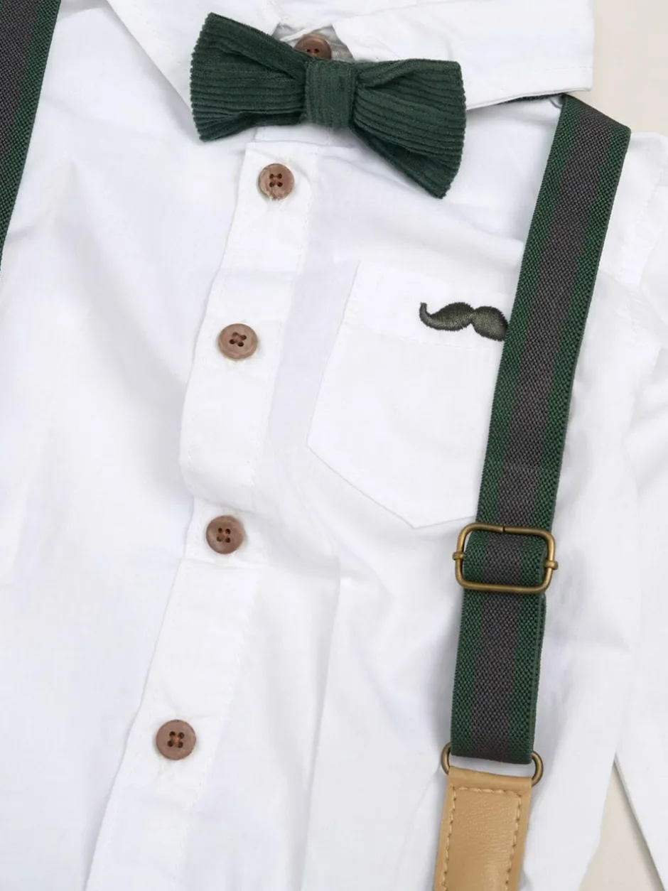 Little Gent Corduroy Bow Tie Mock Shirt and Trousers With Braces Outfit Set Hot