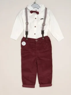 Little Gent Corduroy Bow Tie Mock Shirt and Trousers With Braces Outfit Set Outlet