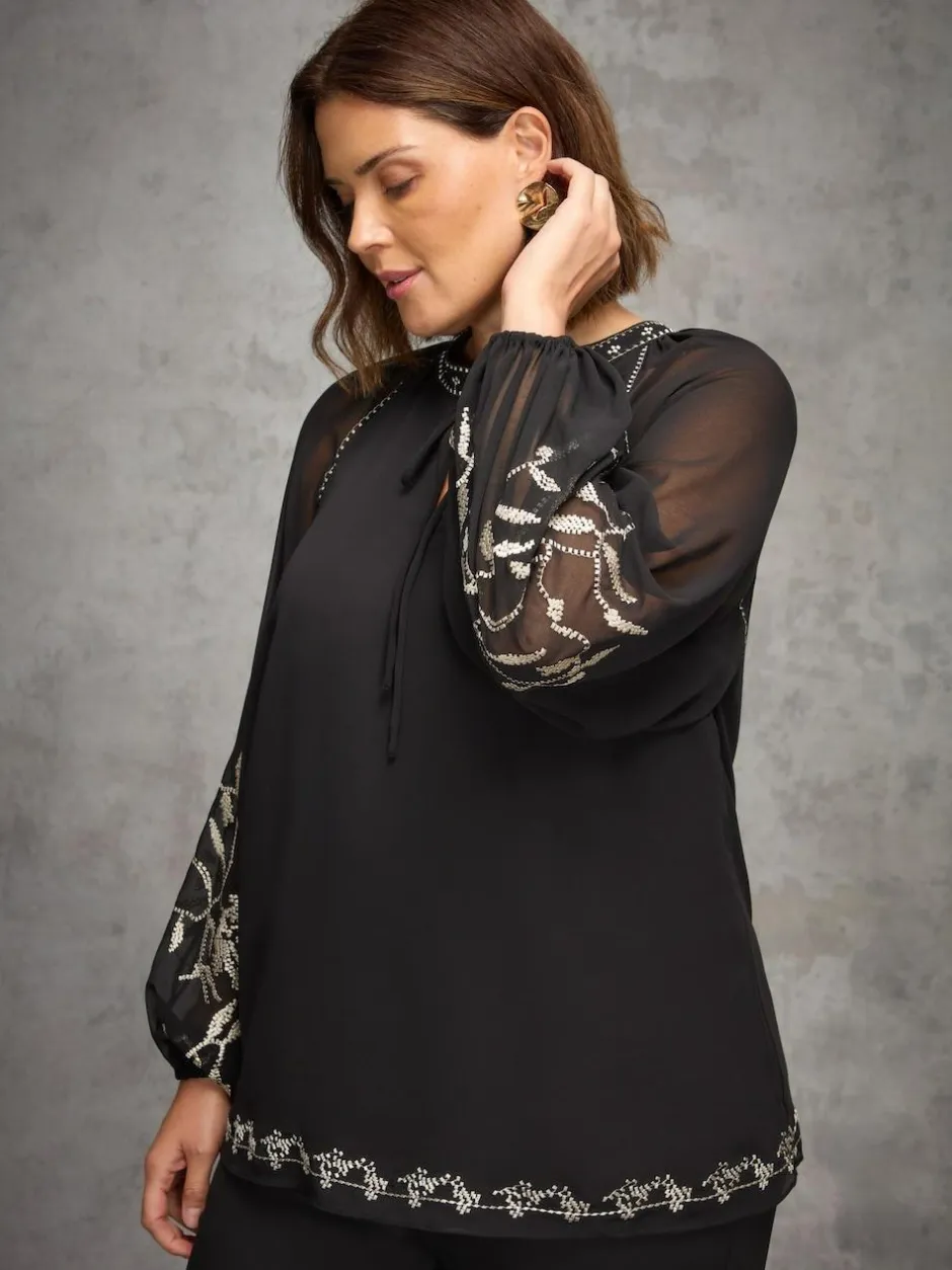 Live Unlimited Black Blouse with Gold Embellishment Clearance