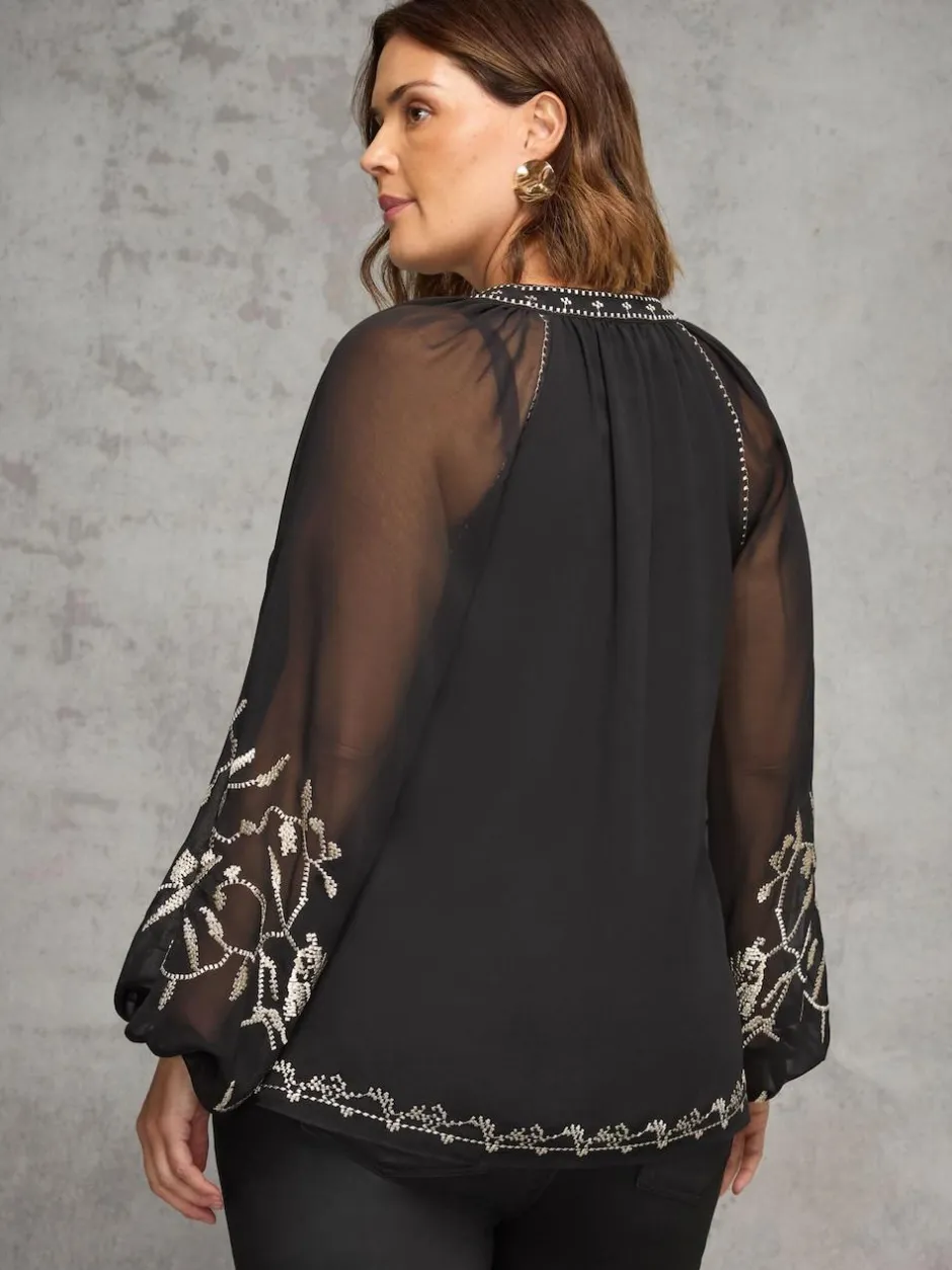 Live Unlimited Black Blouse with Gold Embellishment Clearance