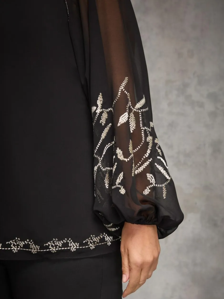 Live Unlimited Black Blouse with Gold Embellishment Clearance