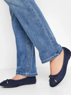 Long Tall Sally Blue Wide-Fit Ballerina Faux Suedette Pumps Discount