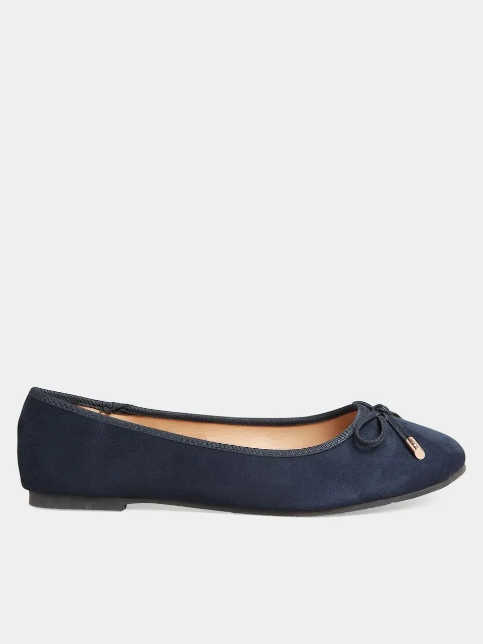 Long Tall Sally Blue Wide-Fit Ballerina Faux Suedette Pumps Discount