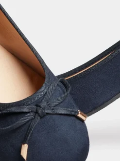 Long Tall Sally Blue Wide-Fit Ballerina Faux Suedette Pumps Discount
