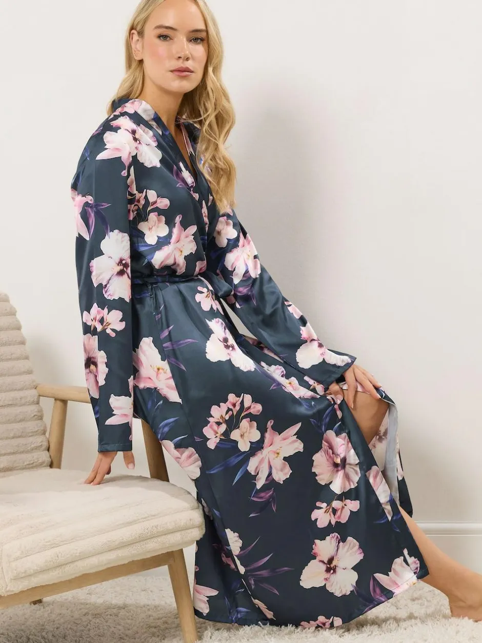 Long Tall Sally Satin Maxi Robe Grey Sale