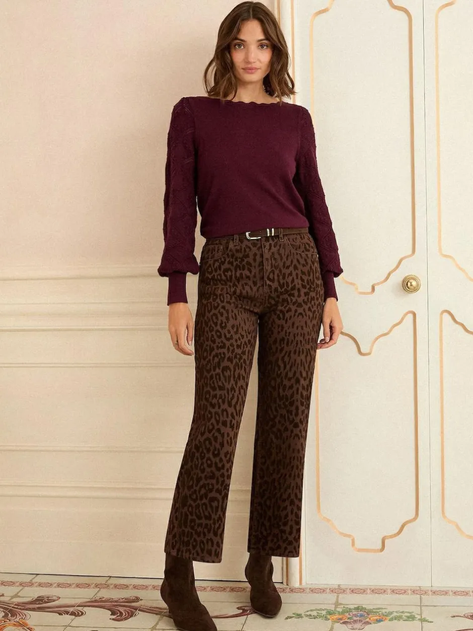 Love & Roses Berry Bobble Stitch Scallop Knit Jumper Online