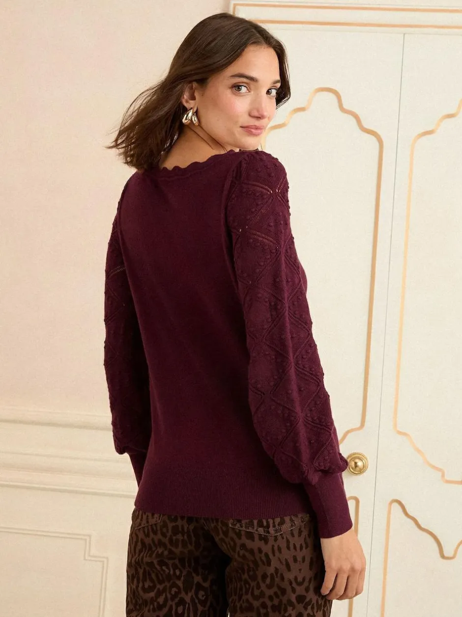 Love & Roses Berry Bobble Stitch Scallop Knit Jumper Online