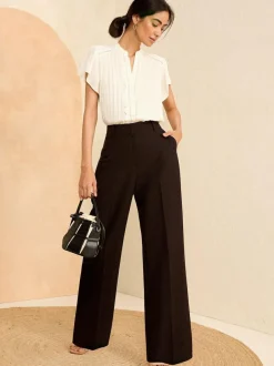 Love & Roses Petite Wide Leg Trousers Black Black Hot