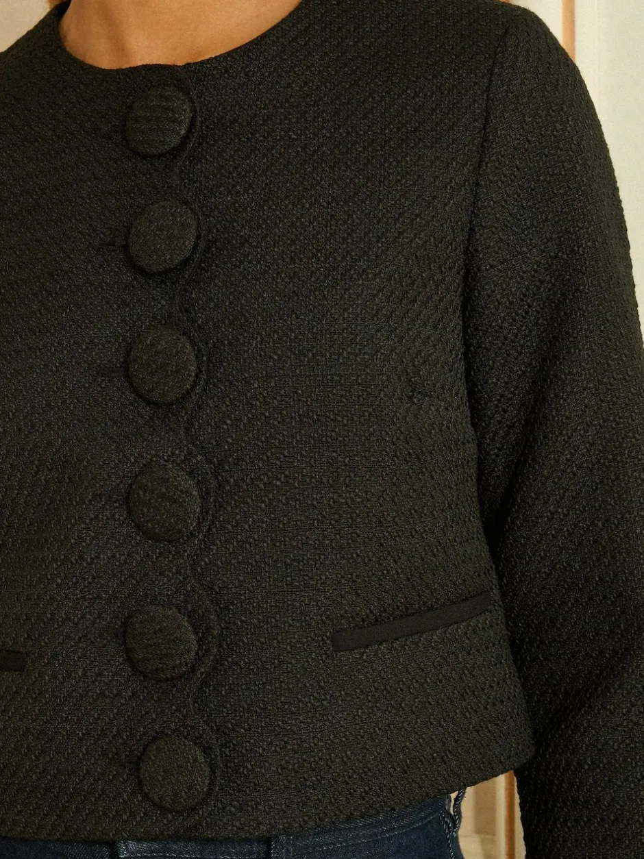 Love & Roses Black Boucle Scallop Blazer New