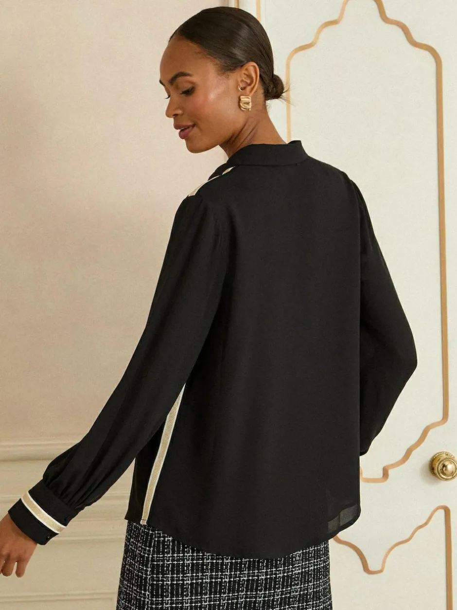 Love & Roses Button Through Long Sleeve Shirt Black Sale