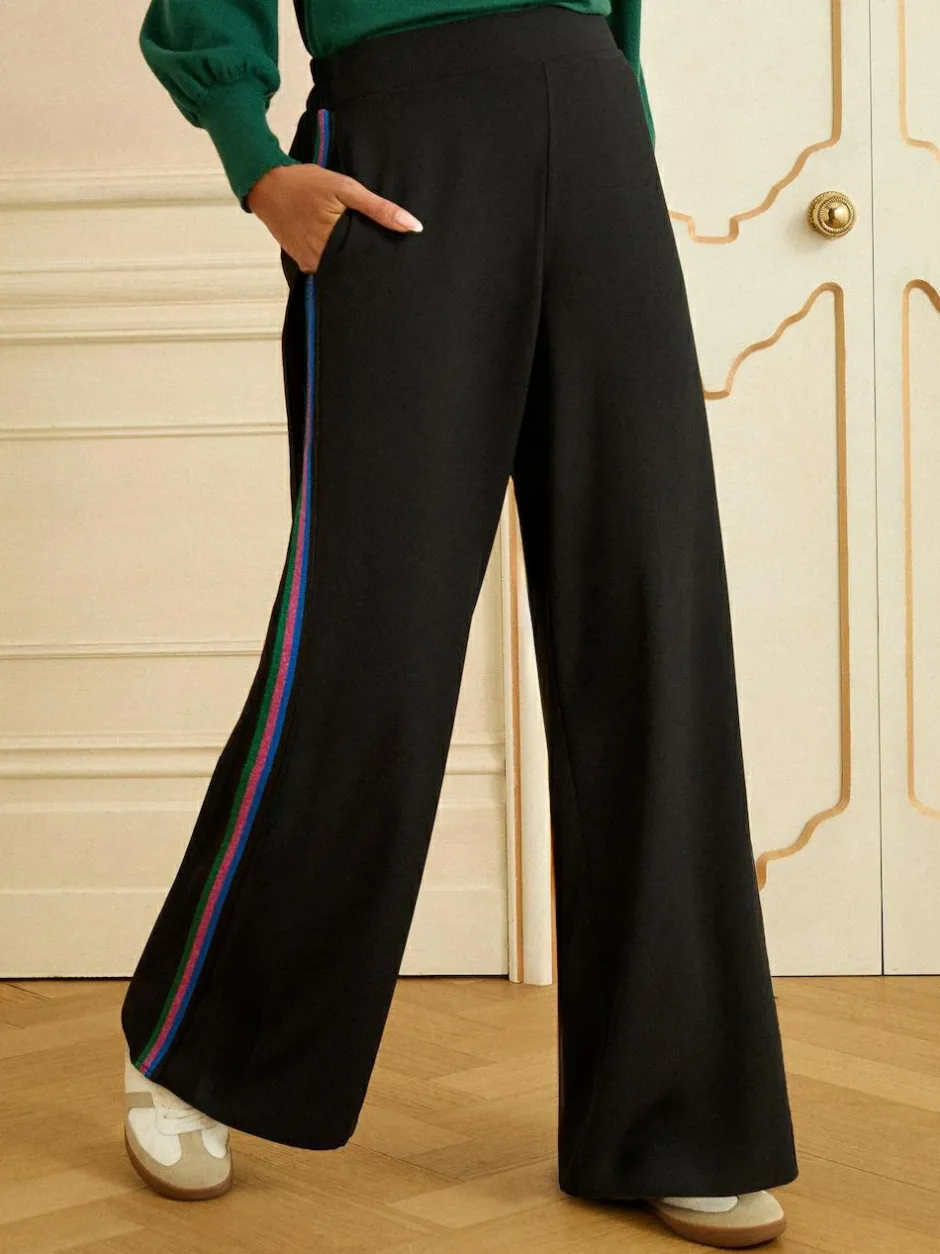 Love & Roses Contrast Side Stripe Wide Leg Trousers Black New