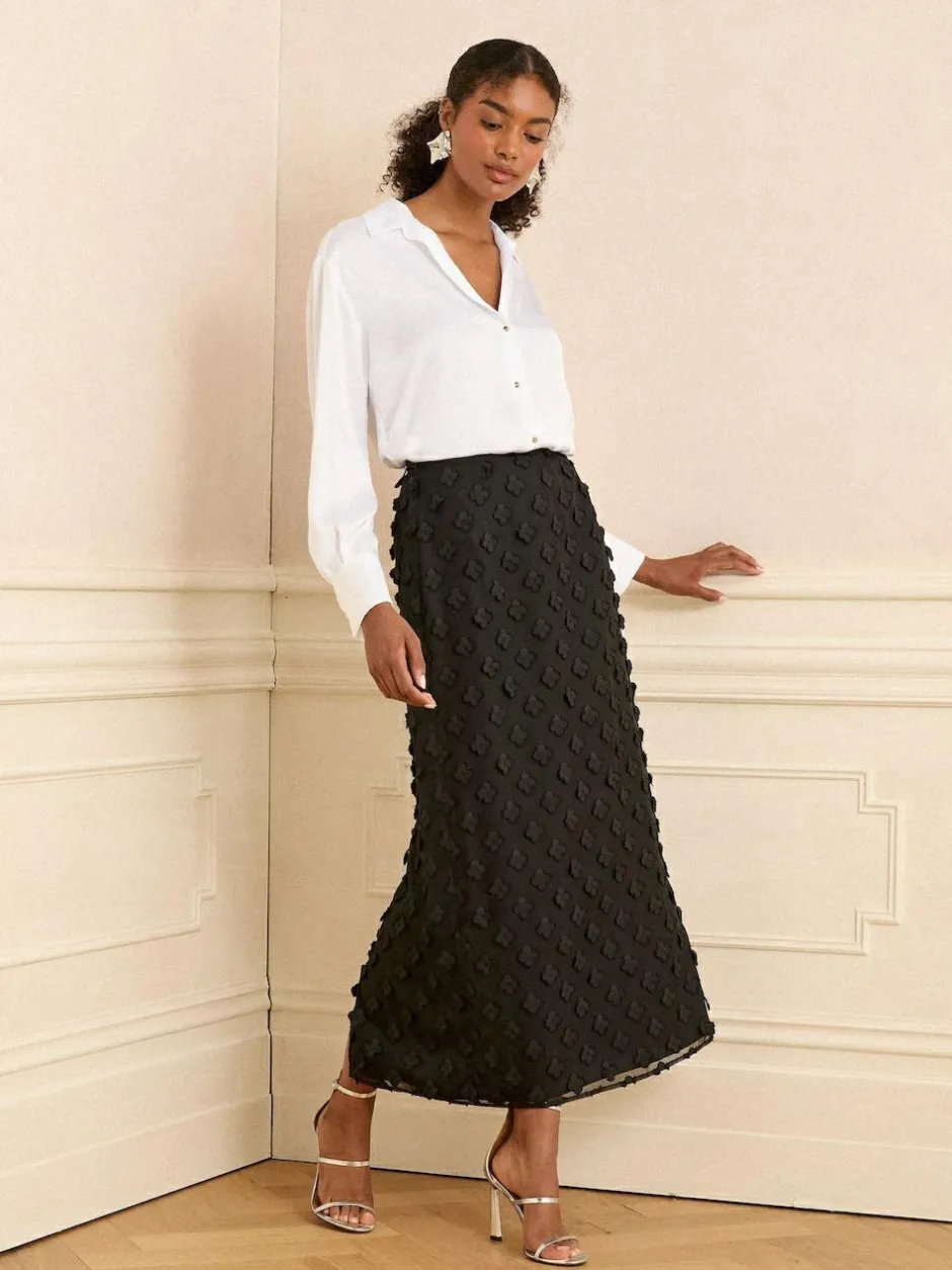 Love & Roses 3D Floral Midi Skirt Black Discount