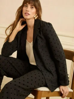 Love & Roses Black Flocked Spot Blazer New