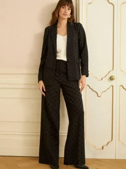 Love & Roses Black Flocked Spot Blazer New