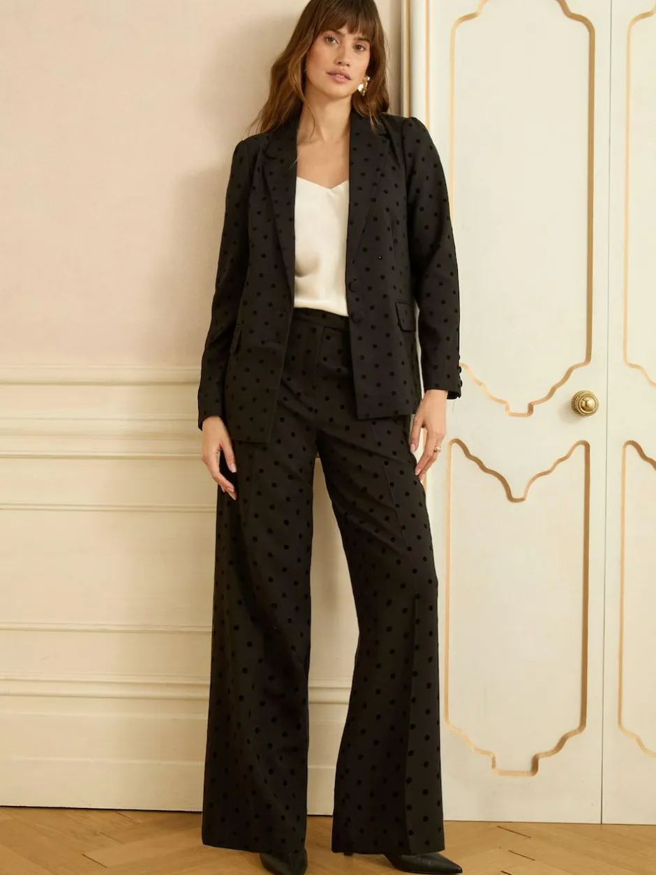 Love & Roses Black Flocked Spot Blazer New