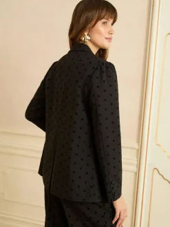 Love & Roses Black Flocked Spot Blazer New