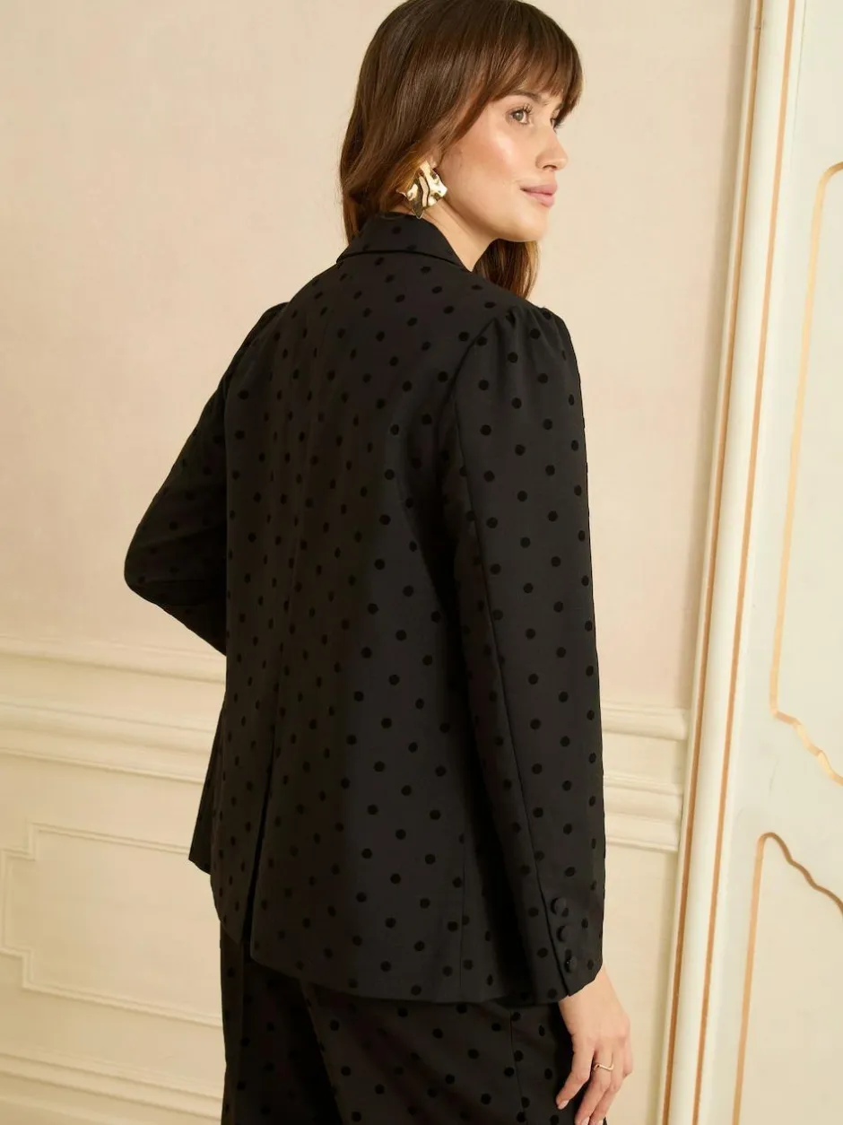 Love & Roses Black Flocked Spot Blazer New